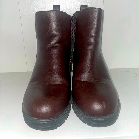 Chunky Leather boots faux leather boots maroon boots lug sole y2k ankle boot - Picture 2 of 7